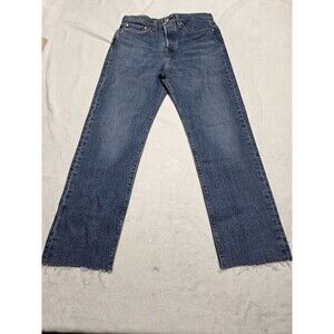 Levis Jeans Womens Wedgie Straight Size 27x26 Blue Button Fly Denim Raw Hems